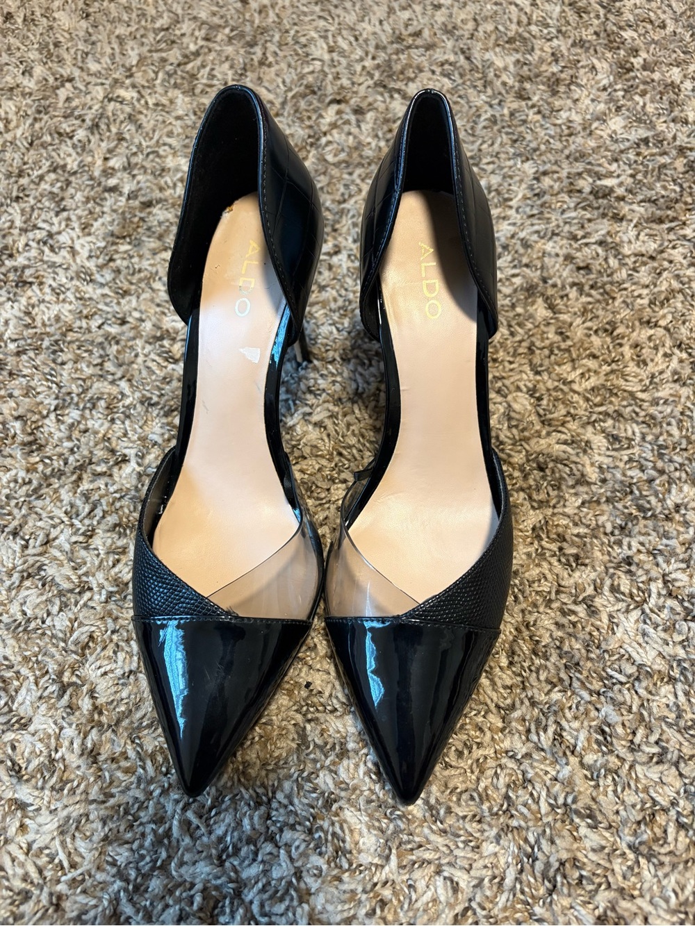 Aldo Black Pointed D'Orsay Pumps with Clear Side Panels